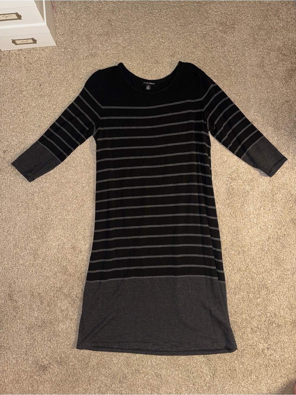 Hilary Radley Black and Gray Striped Midi Dress